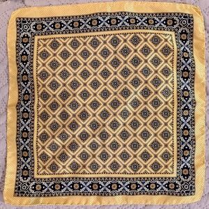 100% Silk Square Gold Navy Geometric | Hand Rolled Hem | Luxury